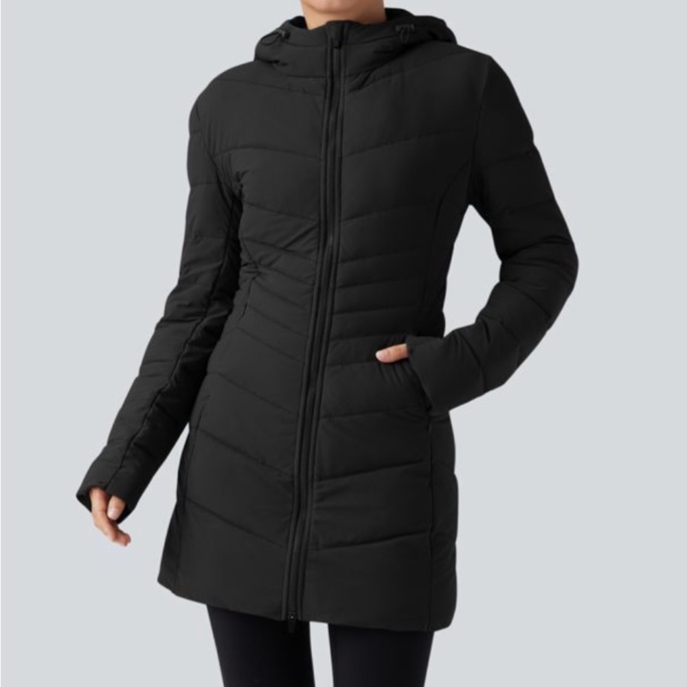 NWT Halara PuffFlex Hooded Longline Stretchy Quilted Jacket Pockets Medium